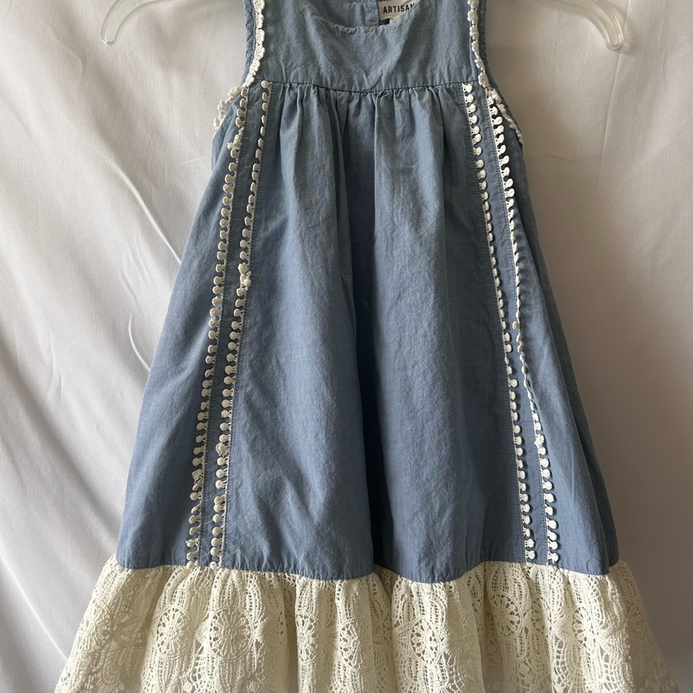 Artisan Ny Denim Blue Dress with Cream Lace